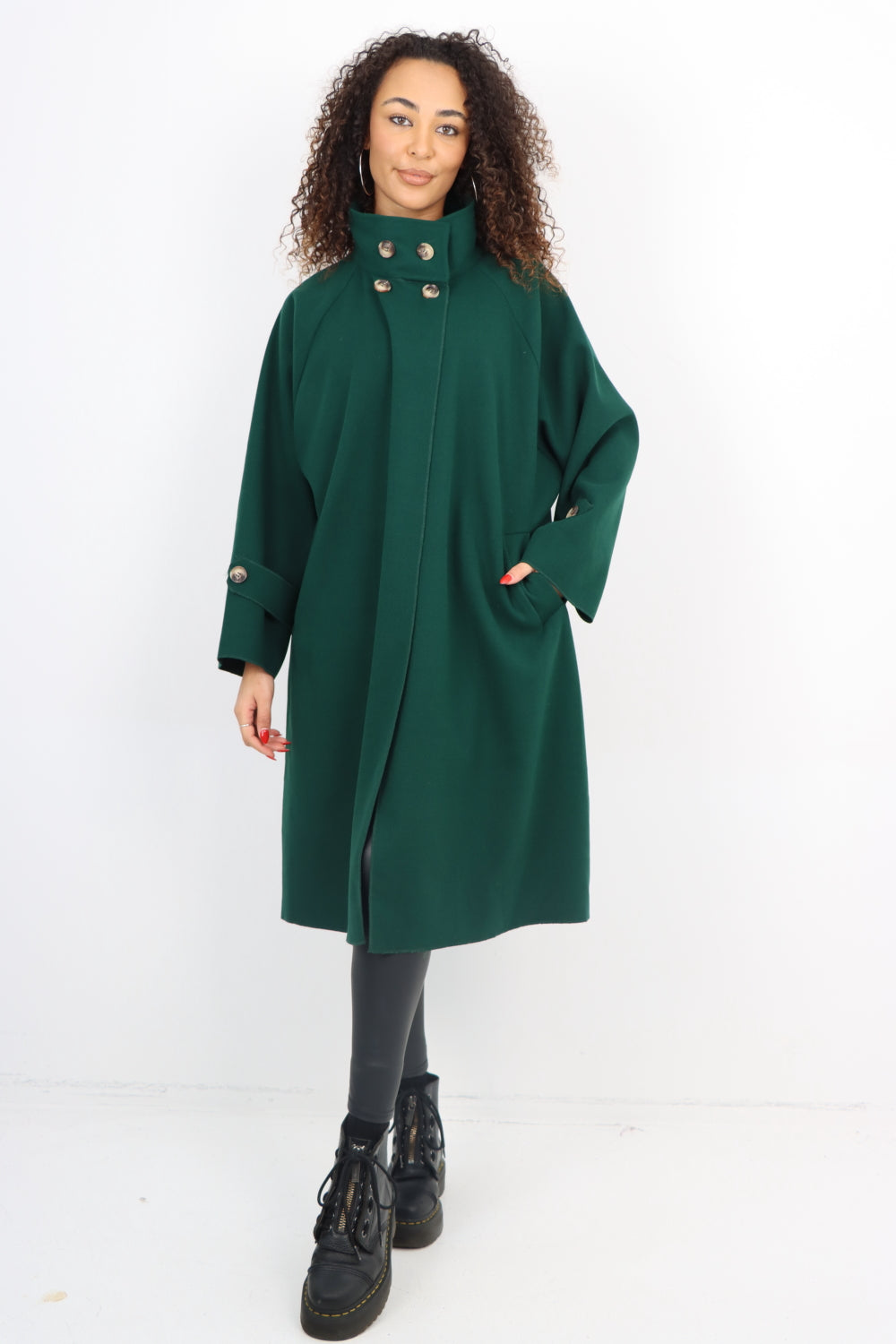 Italian Buttoned High Neck Longsleeve Coat