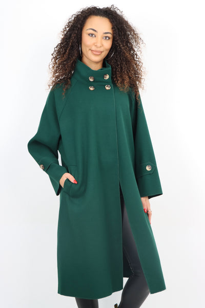 Italian Buttoned High Neck Longsleeve Coat