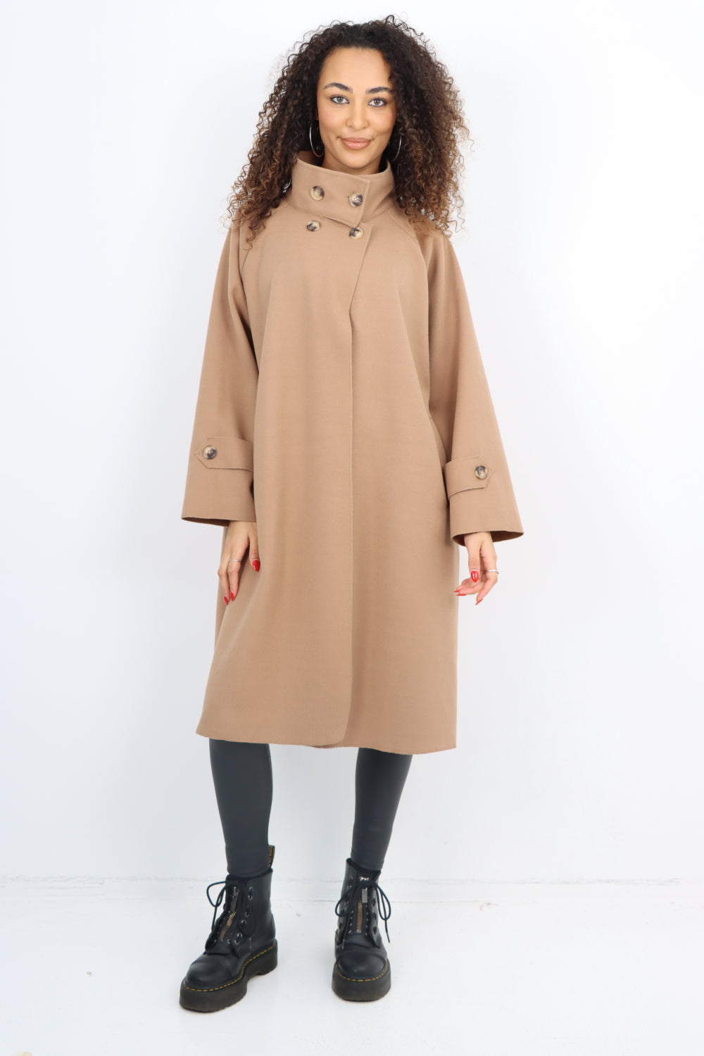 Italian Buttoned High Neck Longsleeve Coat