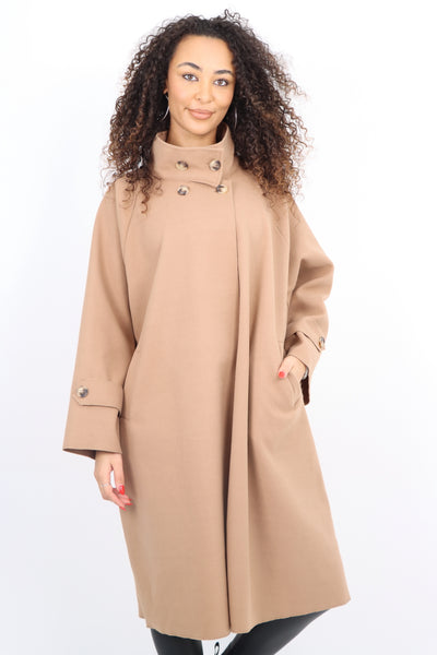 Italian Buttoned High Neck Longsleeve Coat