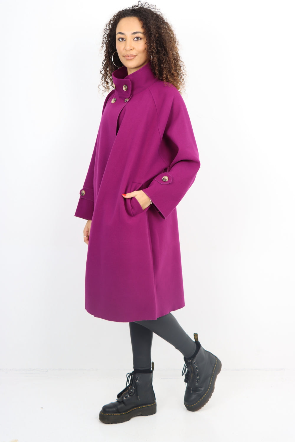 Italian Buttoned High Neck Longsleeve Coat