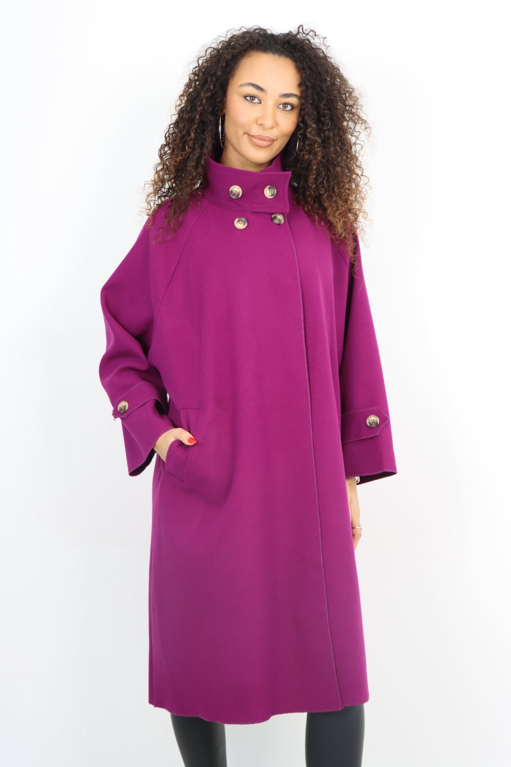 Italian Buttoned High Neck Longsleeve Coat