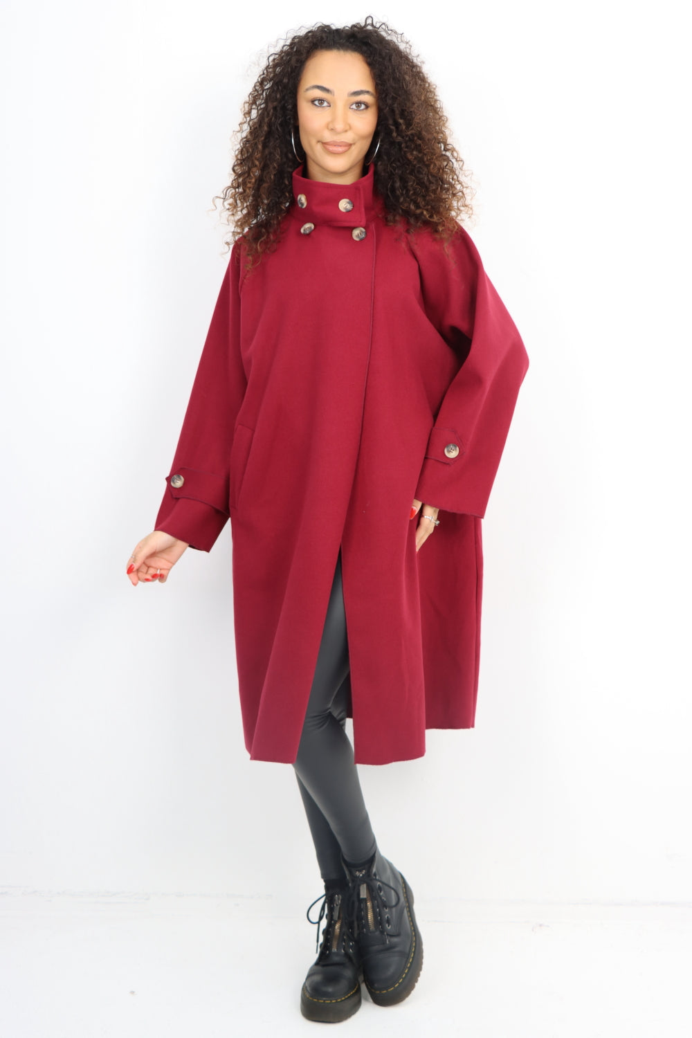 Italian Buttoned High Neck Longsleeve Coat