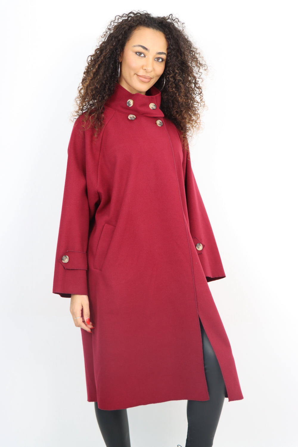 Italian Buttoned High Neck Longsleeve Coat