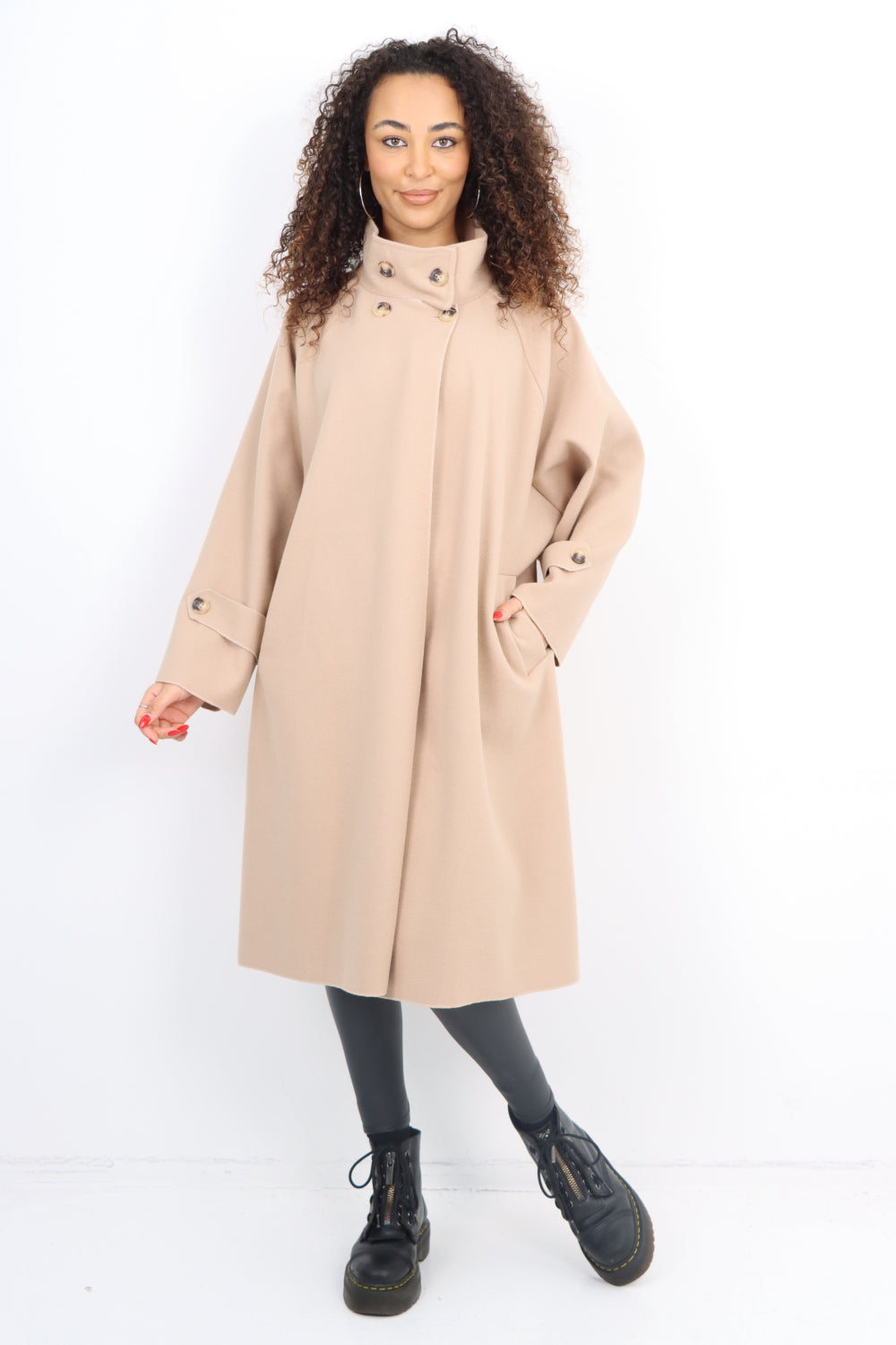 Italian Buttoned High Neck Longsleeve Coat