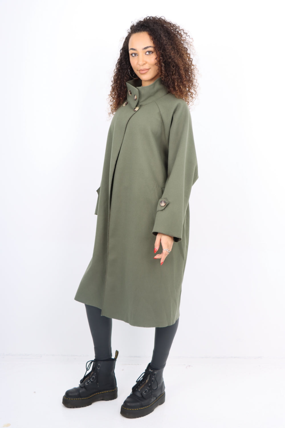 Italian Buttoned High Neck Longsleeve Coat