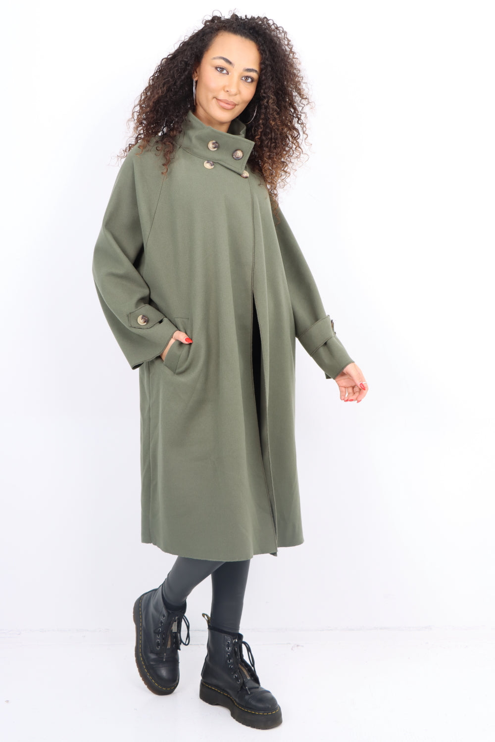 Italian Buttoned High Neck Longsleeve Coat