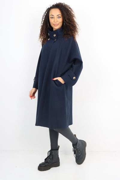 Italian Buttoned High Neck Longsleeve Coat