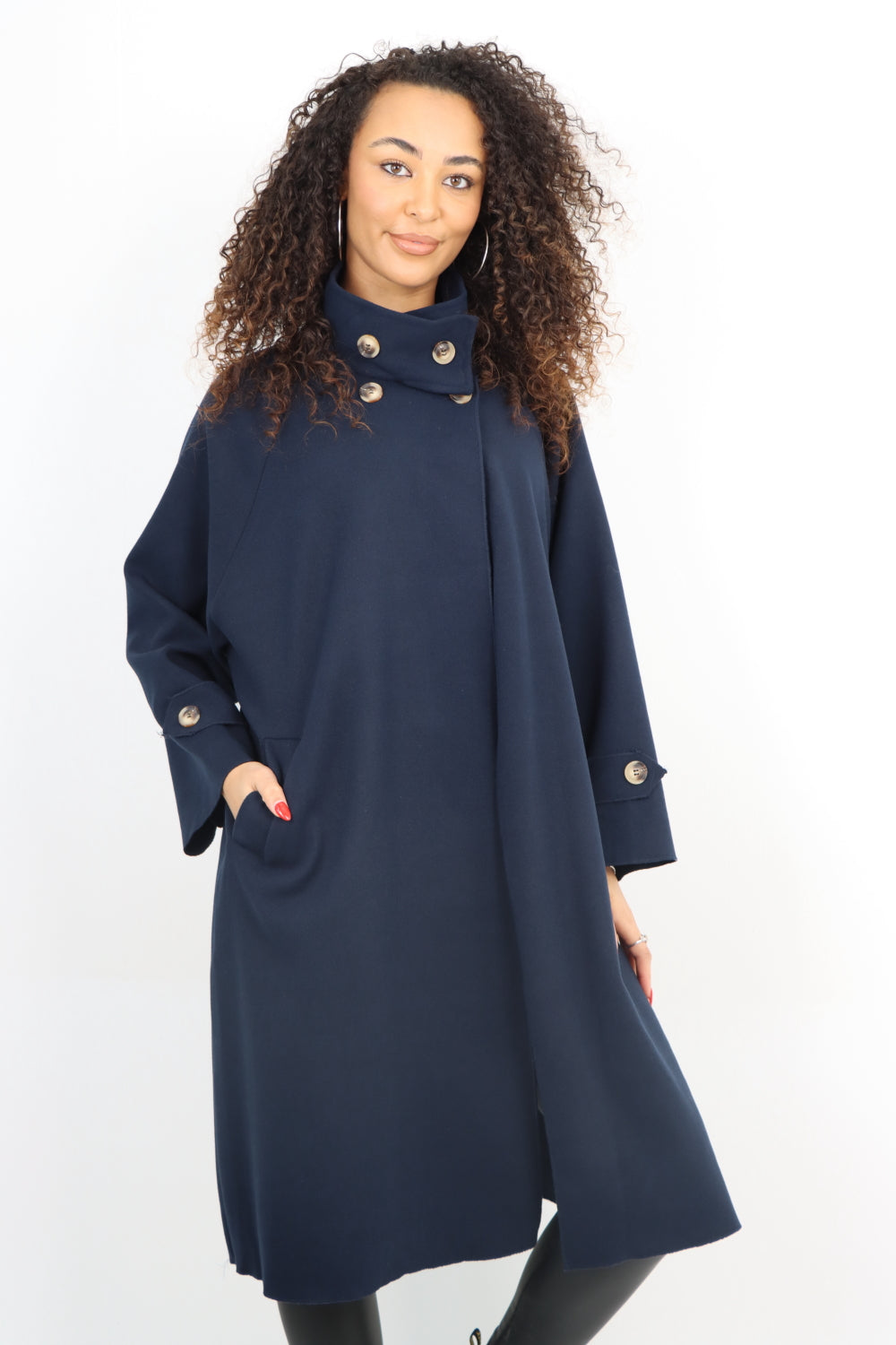 Italian Buttoned High Neck Longsleeve Coat