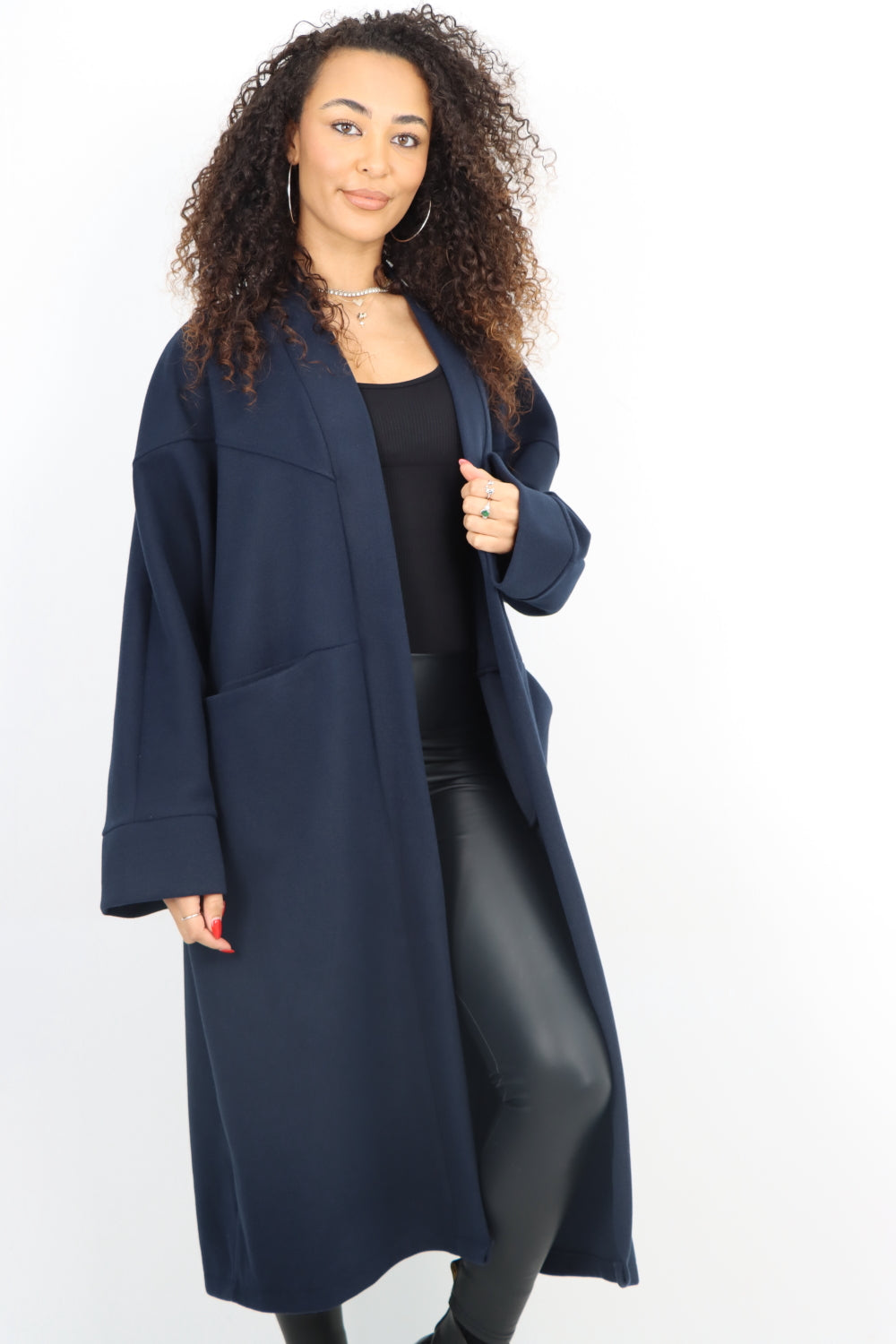 Italian Longsleeve Front Pocket Waterfall Coat