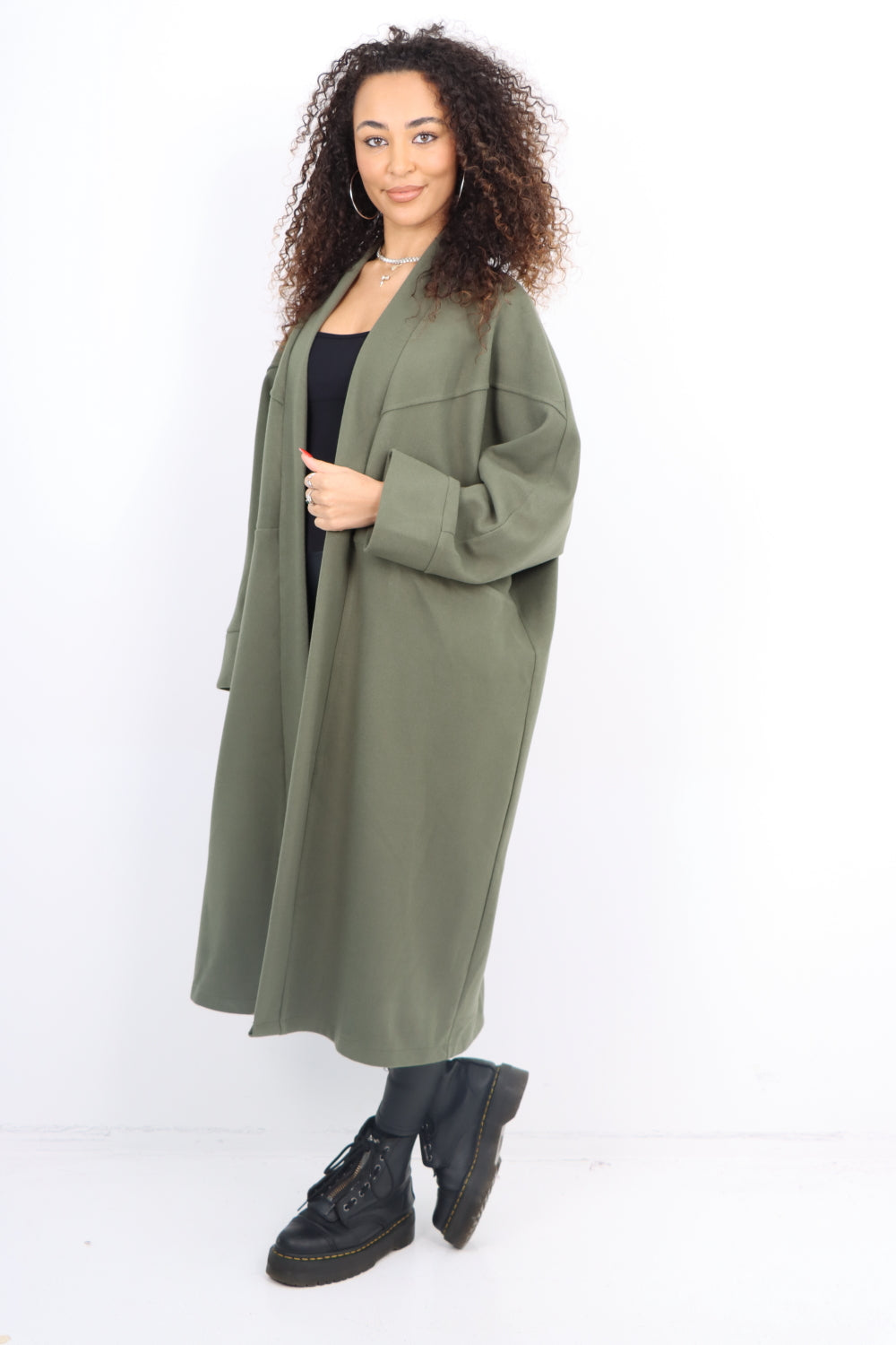 Italian Longsleeve Front Pocket Waterfall Coat