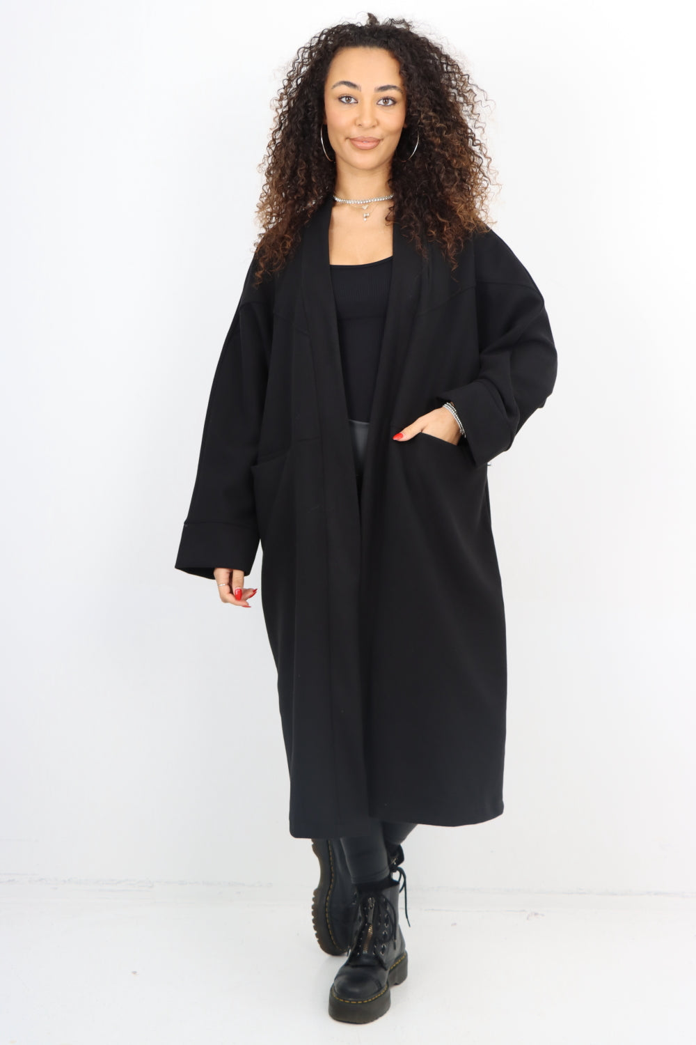 Italian Longsleeve Front Pocket Waterfall Coat