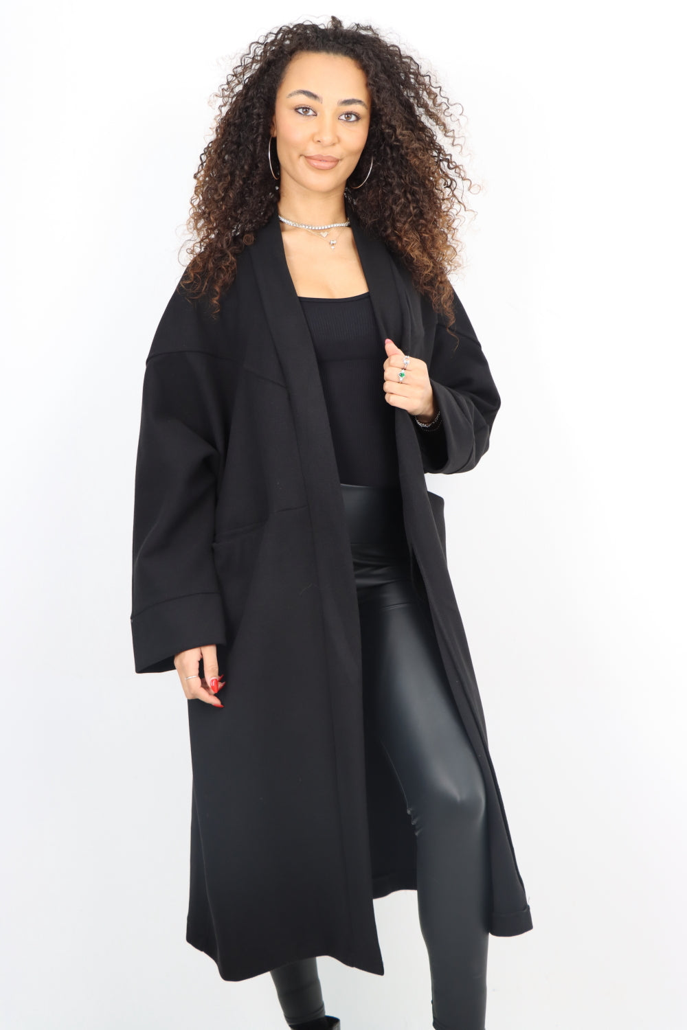 Italian Longsleeve Front Pocket Waterfall Coat