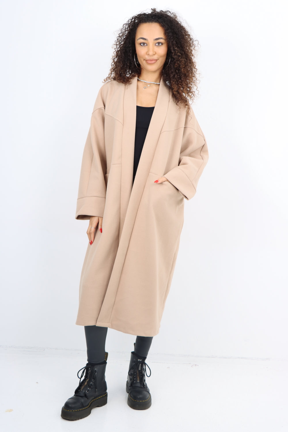 Italian Longsleeve Front Pocket Waterfall Coat