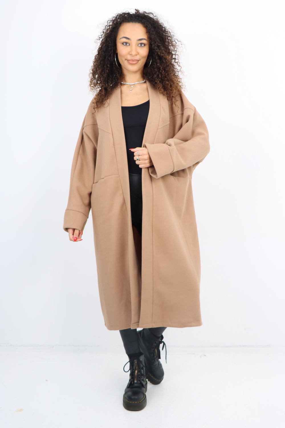 Italian Longsleeve Front Pocket Waterfall Coat