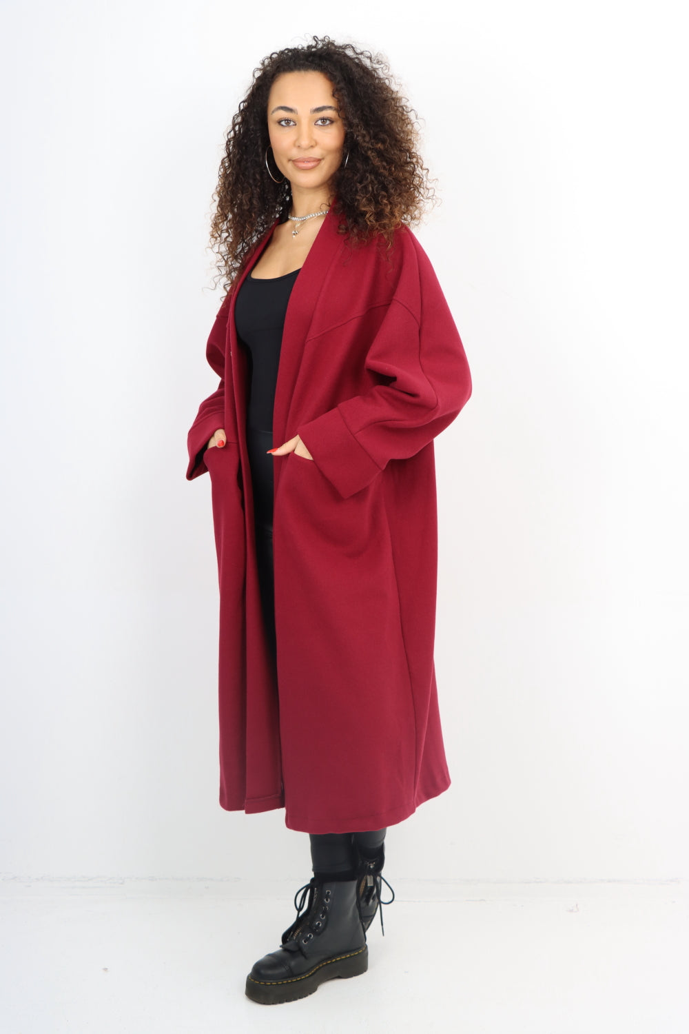 Italian Longsleeve Front Pocket Waterfall Coat