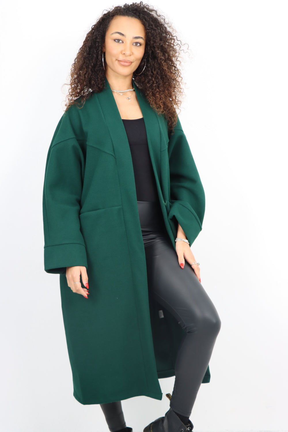 Italian Longsleeve Front Pocket Waterfall Coat