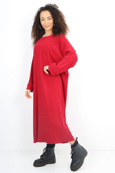 Italian Ribbed Corduroy Long Sleeve Midi Dress