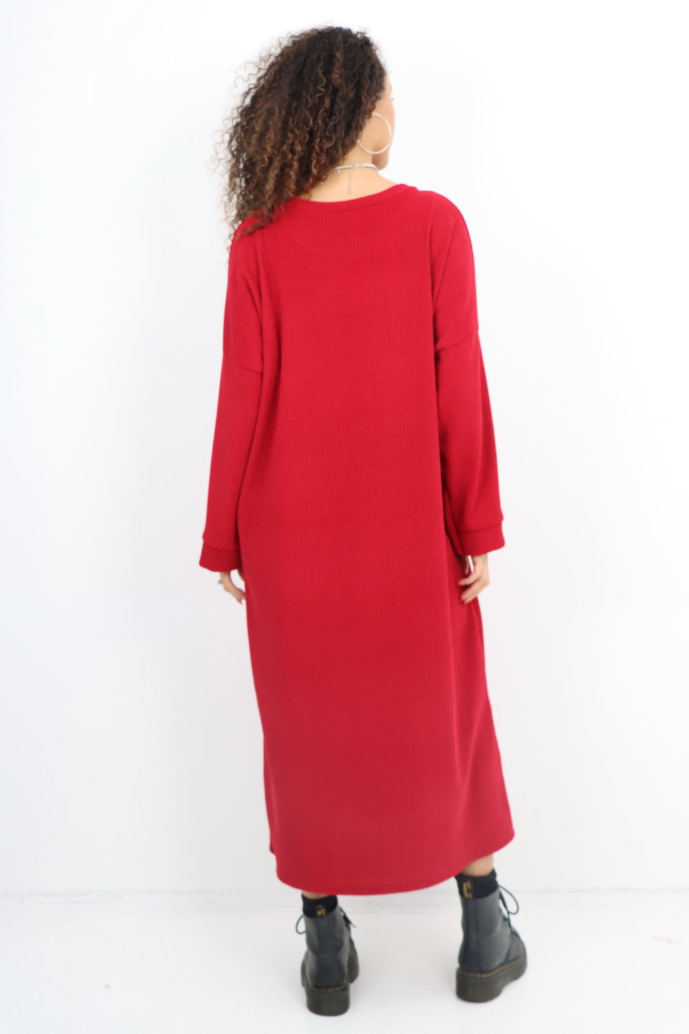 Italian Ribbed Corduroy Long Sleeve Midi Dress