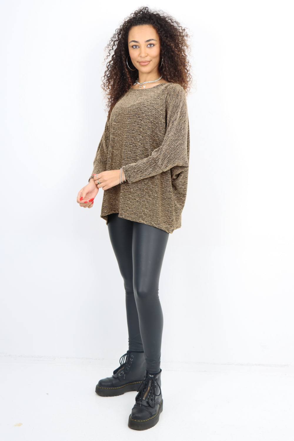 Italian Batwing Sleeve Round Neck Shimmer Top