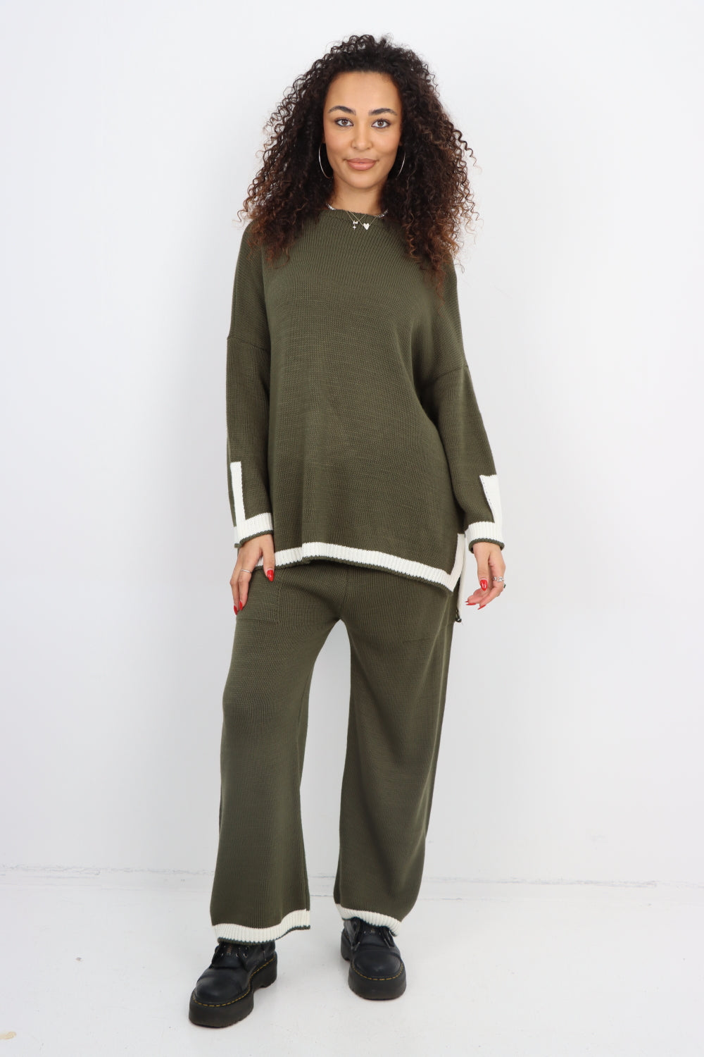 Italian Oversized Contrast Trim Knitted Co Ord Set