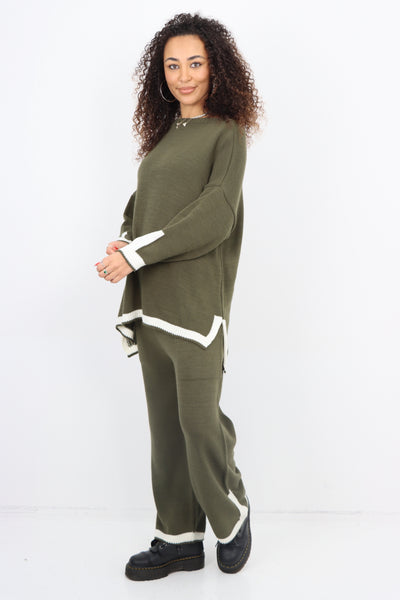 Italian Oversized Contrast Trim Knitted Co Ord Set