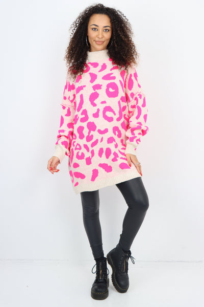 Italian Oversized All Over Leopard Print Longsleeve Jumper Top