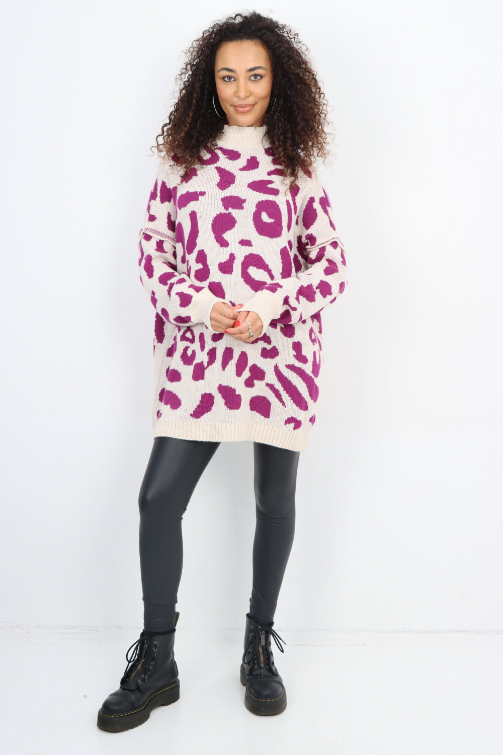 Italian Oversized All Over Leopard Print Longsleeve Jumper Top