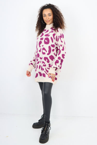 Italian Oversized All Over Leopard Print Longsleeve Jumper Top