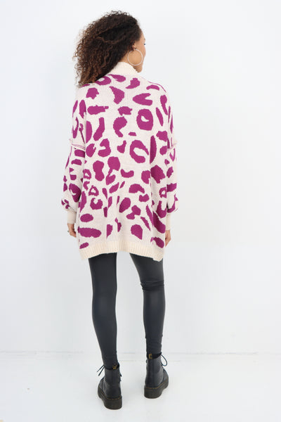 Italian Oversized All Over Leopard Print Longsleeve Jumper Top