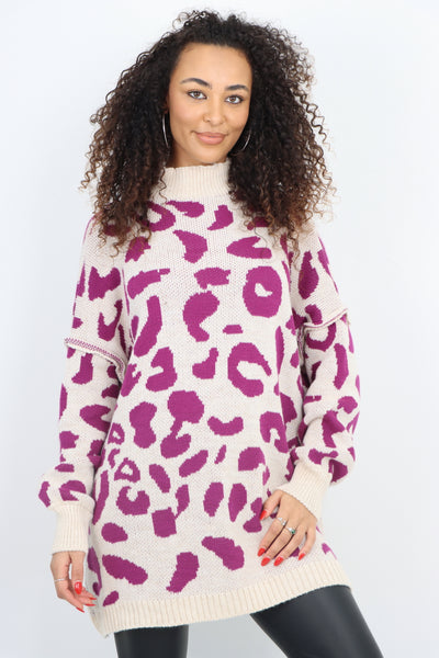 Italian Oversized All Over Leopard Print Longsleeve Jumper Top