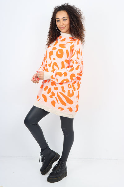 Italian Oversized All Over Leopard Print Longsleeve Jumper Top