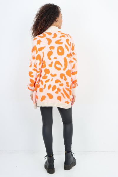 Italian Oversized All Over Leopard Print Longsleeve Jumper Top