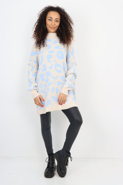 Italian Oversized All Over Leopard Print Longsleeve Jumper Top