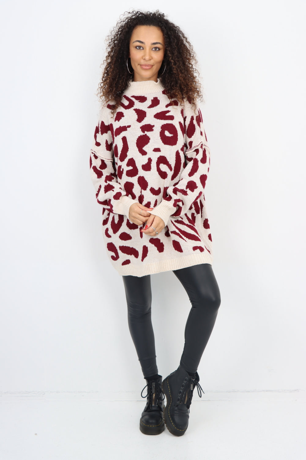 Italian Oversized All Over Leopard Print Longsleeve Jumper Top