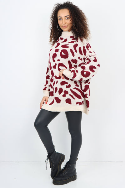 Italian Oversized All Over Leopard Print Longsleeve Jumper Top