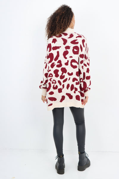 Italian Oversized All Over Leopard Print Longsleeve Jumper Top