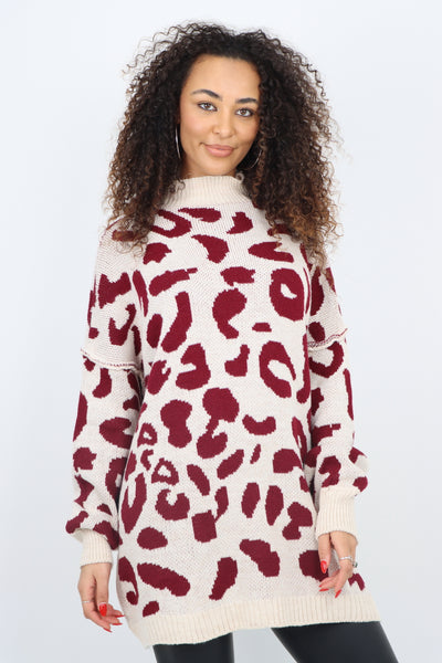 Italian Oversized All Over Leopard Print Longsleeve Jumper Top