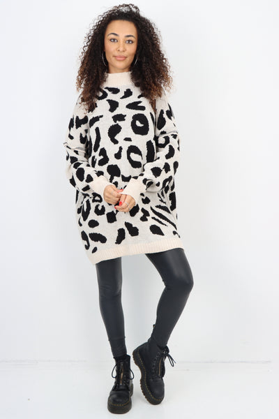 Italian Oversized All Over Leopard Print Longsleeve Jumper Top