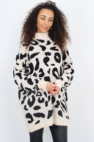 Italian Oversized All Over Leopard Print Longsleeve Jumper Top