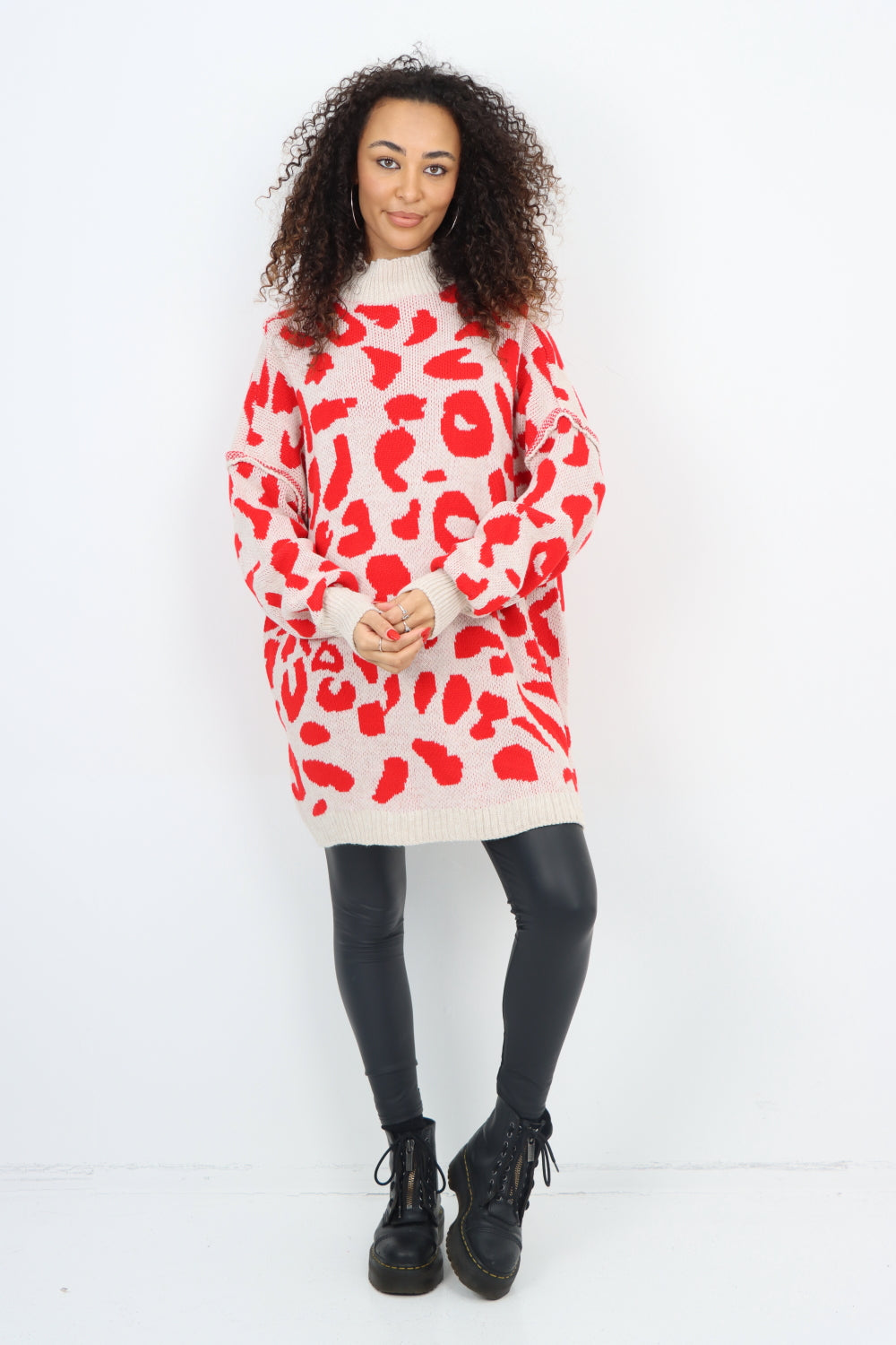 Italian Oversized All Over Leopard Print Longsleeve Jumper Top