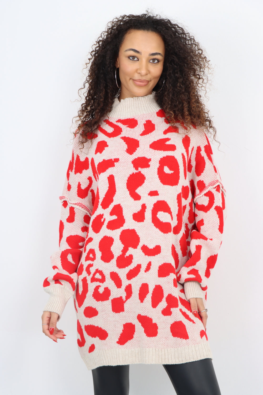 Italian Oversized All Over Leopard Print Longsleeve Jumper Top