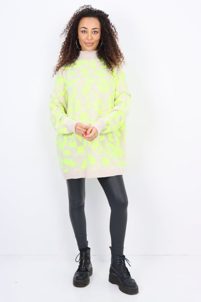 Italian Oversized All Over Leopard Print Longsleeve Jumper Top