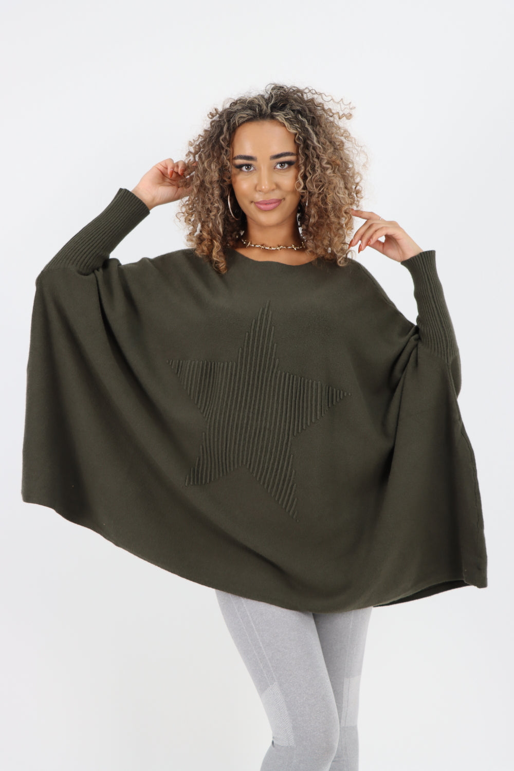 Italian 3D Star Print Oversized Poncho