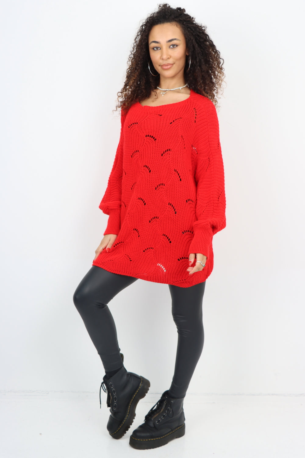 Italian Oversized Knitted Fishnet Longsleeve Jumper Top