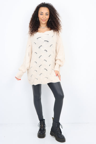 Italian Oversized Knitted Fishnet Longsleeve Jumper Top