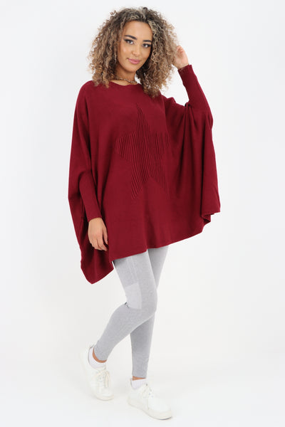 Italian 3D Star Print Oversized Poncho