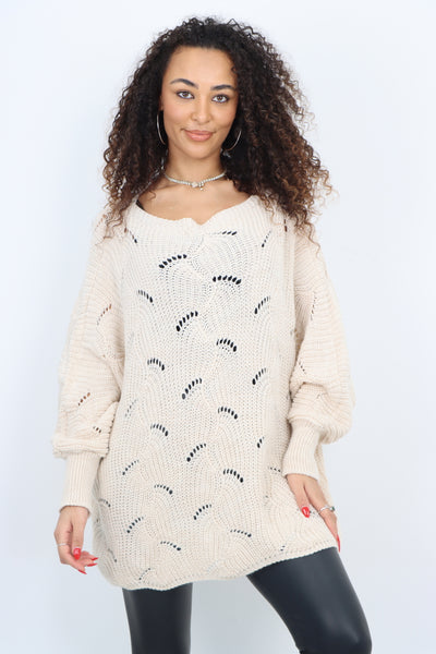 Italian Oversized Knitted Fishnet Longsleeve Jumper Top