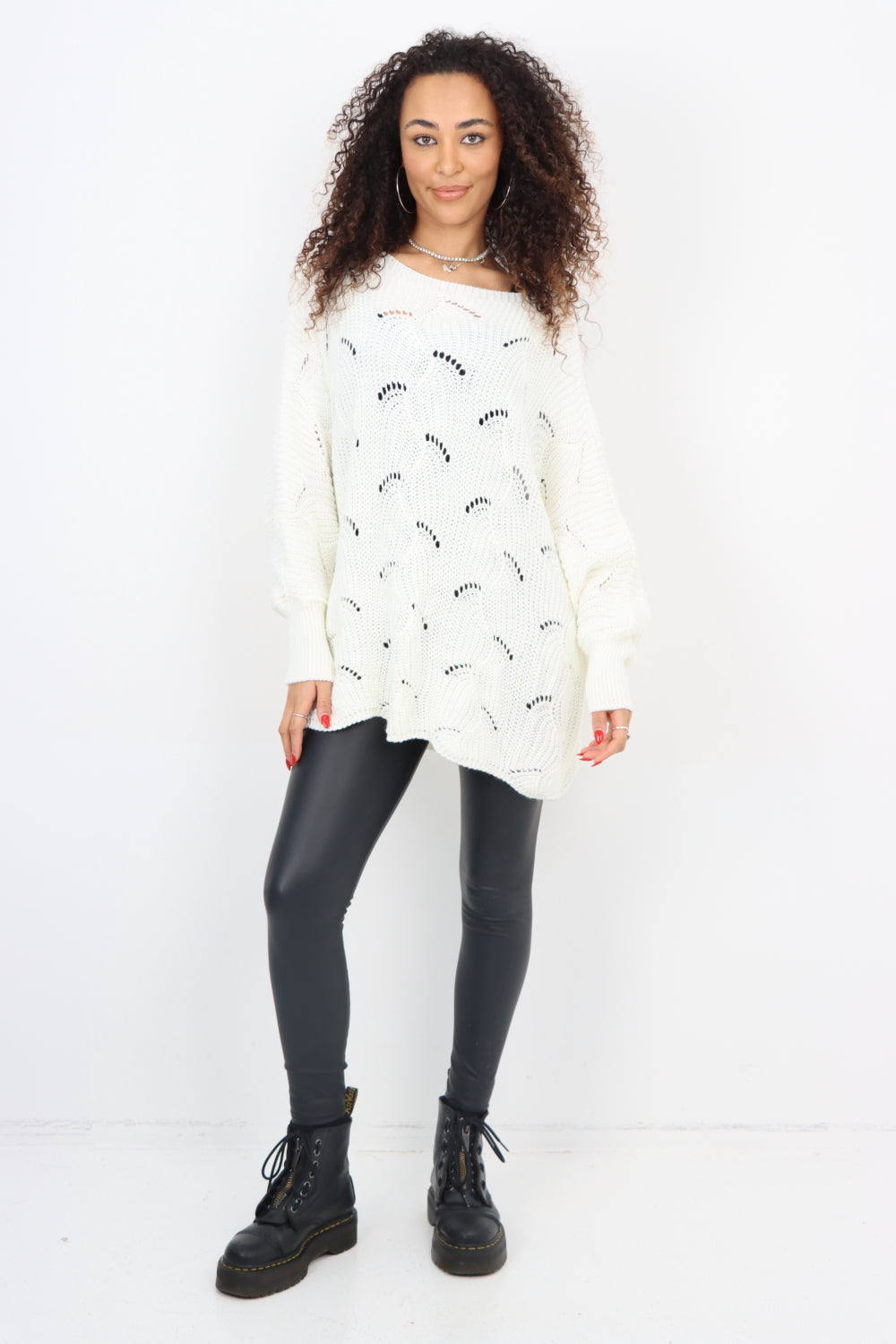 Italian Oversized Knitted Fishnet Longsleeve Jumper Top