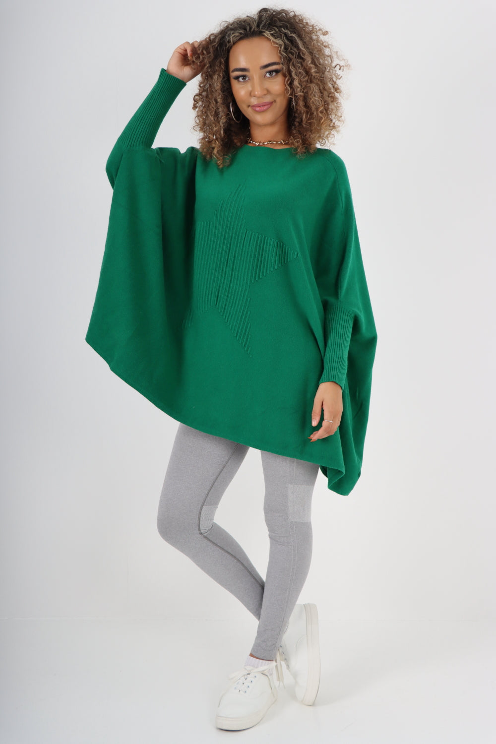 Italian 3D Star Print Oversized Poncho